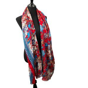 Floral Scarf Wrap Shawl Red Blue Brown White Lightweight
